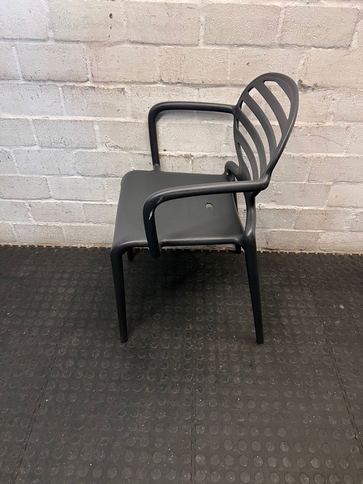 Modern Matte Black Slatted Outdoor Chair – back view