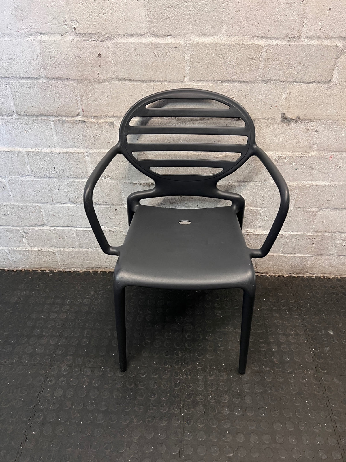 Modern Matte Black Slatted Outdoor Chair – main front view