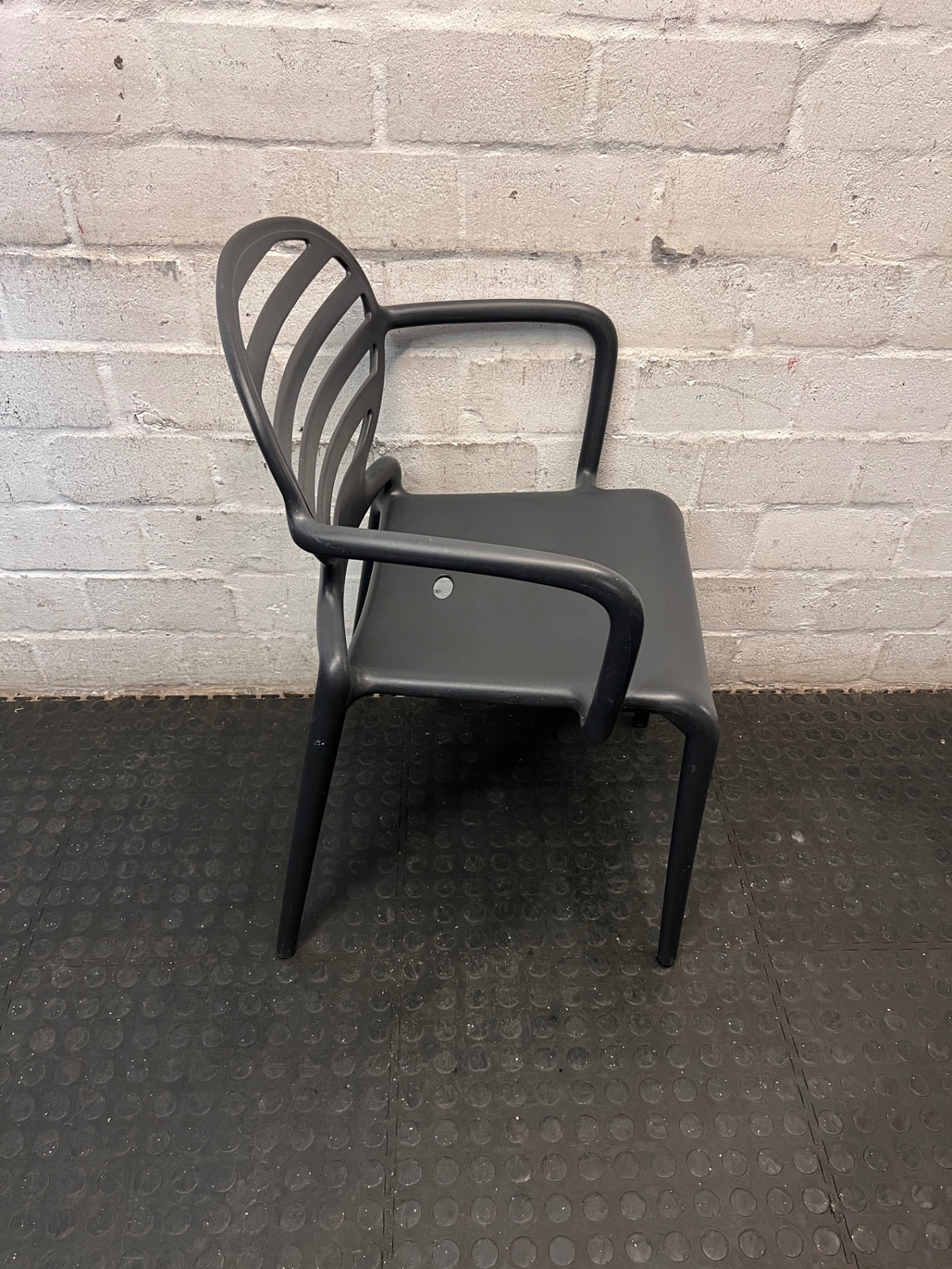 Modern Matte Black Slatted Outdoor Chair – side view