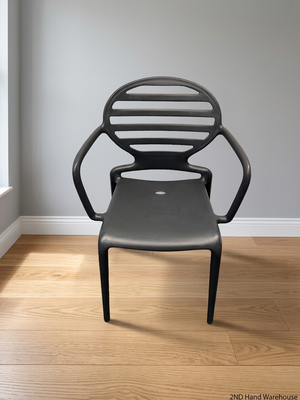 Modern Matte Black Slatted Outdoor Chair – styled product image
