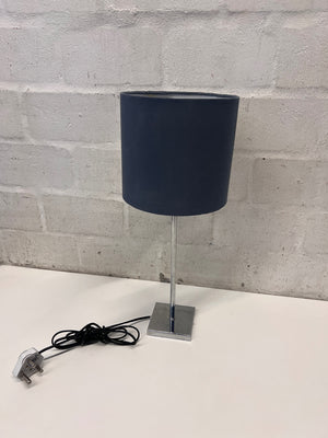 Modern Chrome Table Lamp with Black Drum Shade – back view