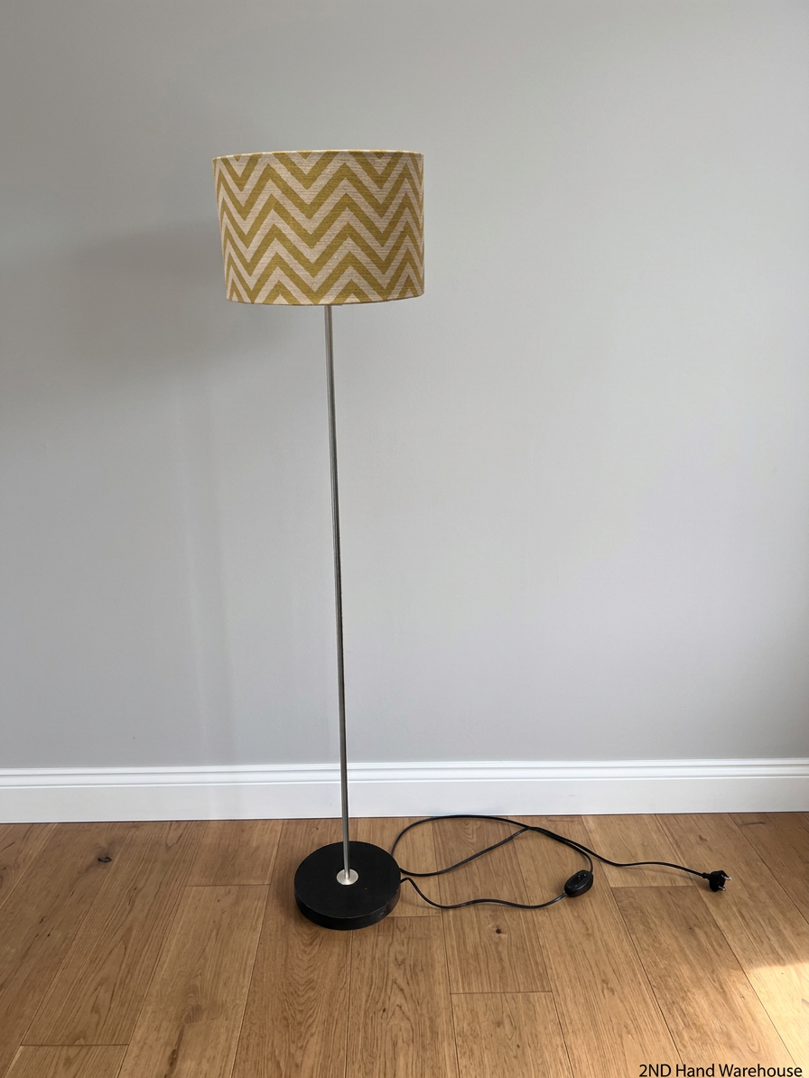 Modern Floor Lamp with Yellow Chevron Shade – styled product image