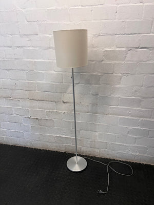 Modern Brushed Metal Floor Lamp with Fabric Drum Shade – back view