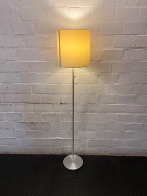 Modern Brushed Metal Floor Lamp with Fabric Drum Shade – main front view