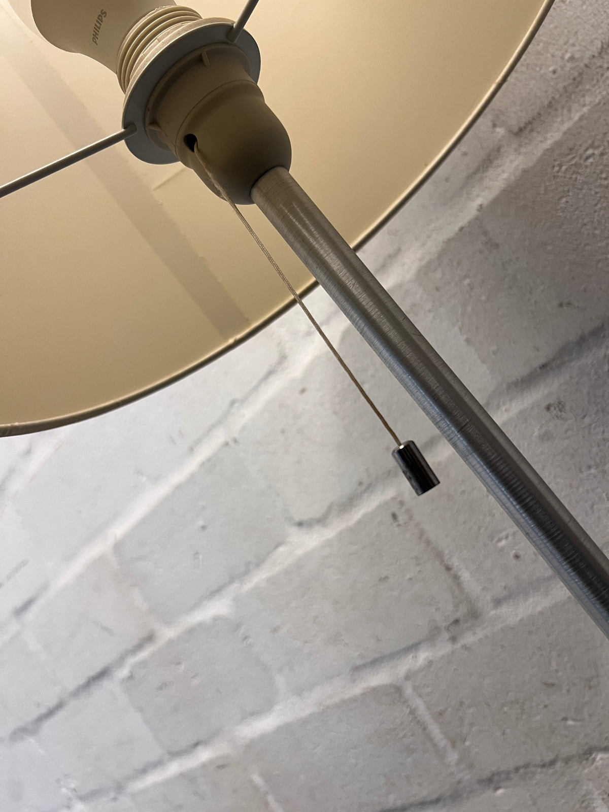 Modern Brushed Metal Floor Lamp with Fabric Drum Shade – top view