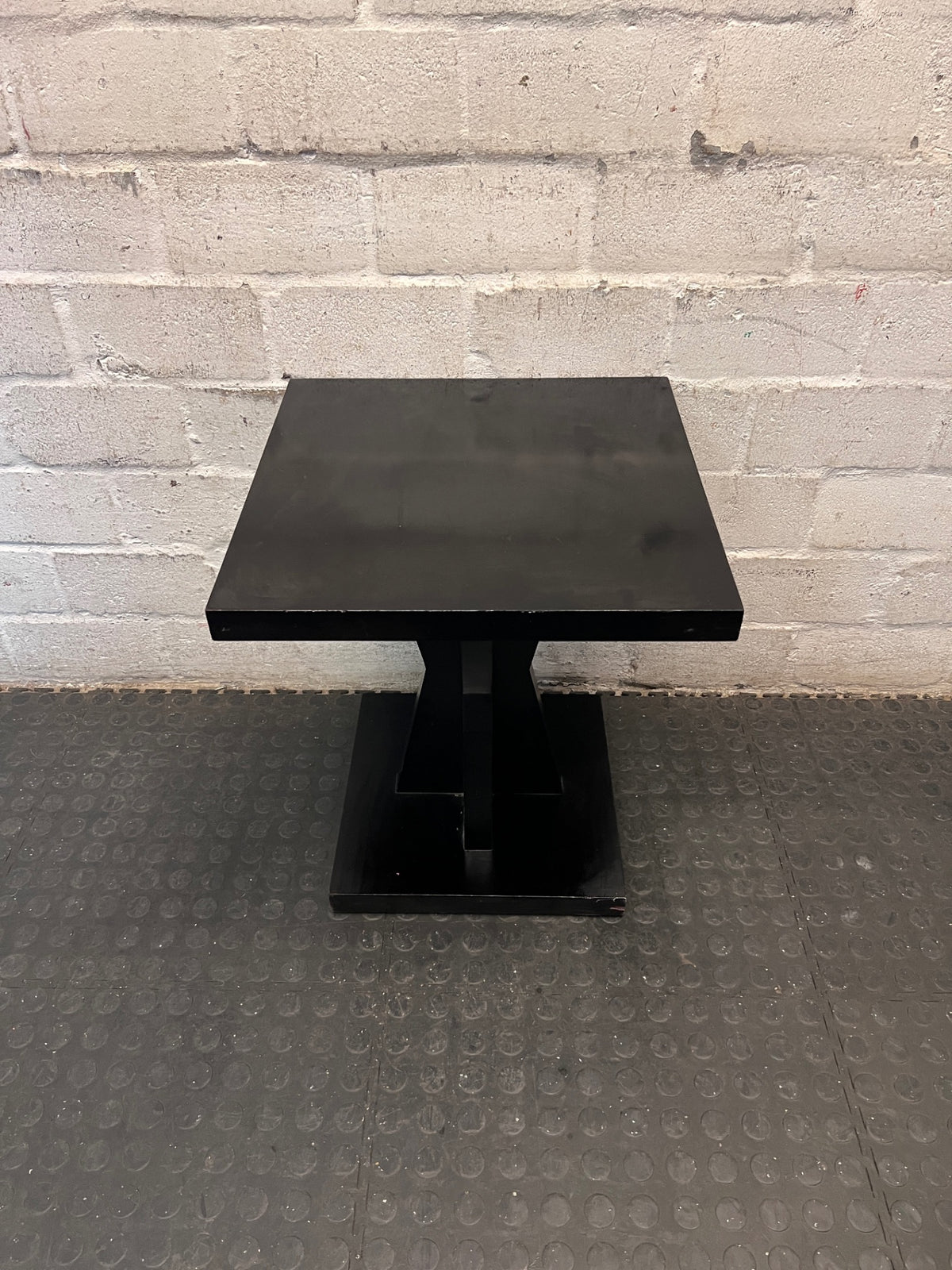 Black Square Pedestal Side Table – back view