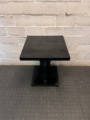 Black Square Pedestal Side Table – back view