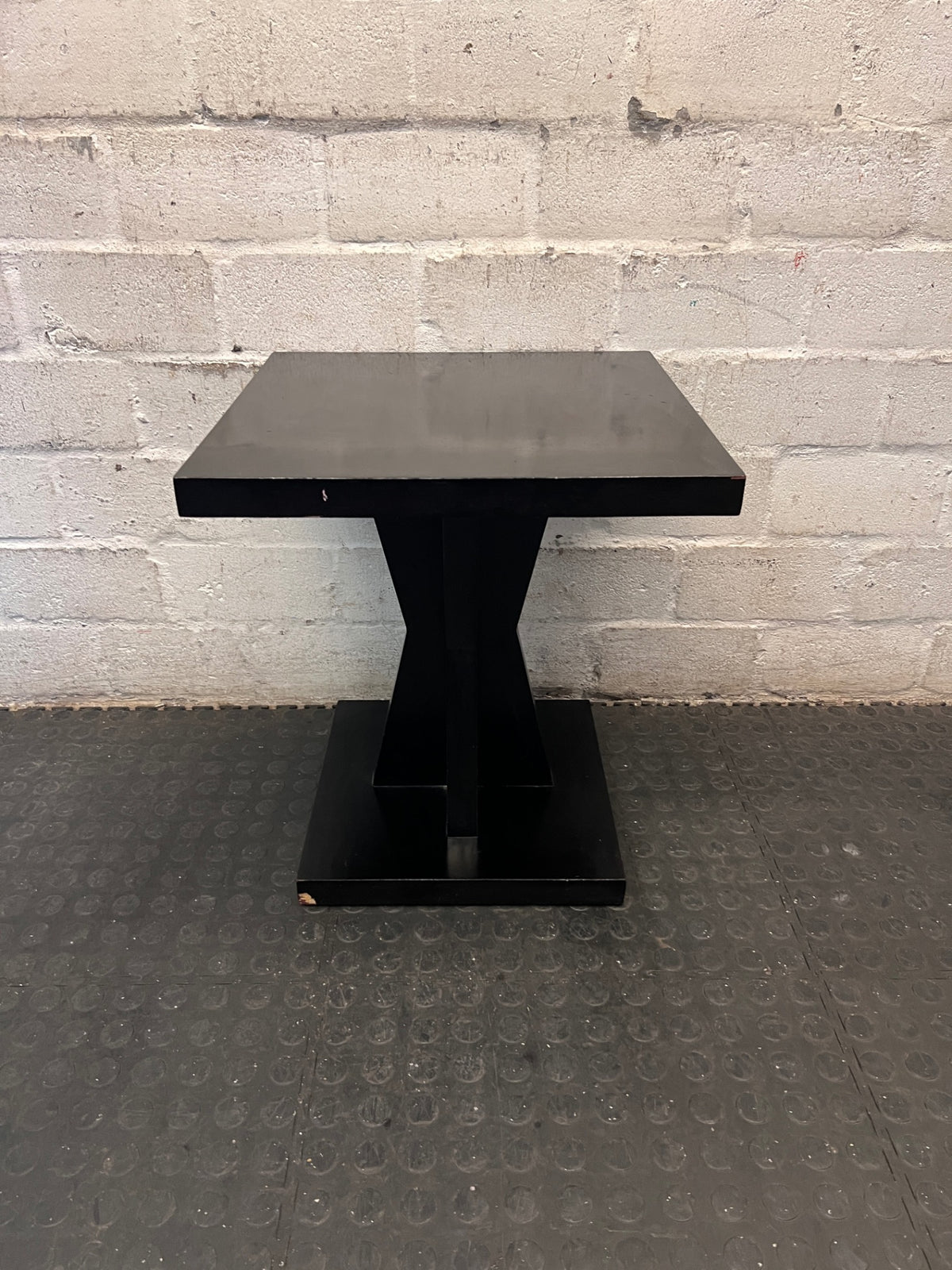 Black Square Pedestal Side Table – side view