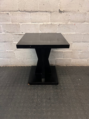 Black Square Pedestal Side Table – side view