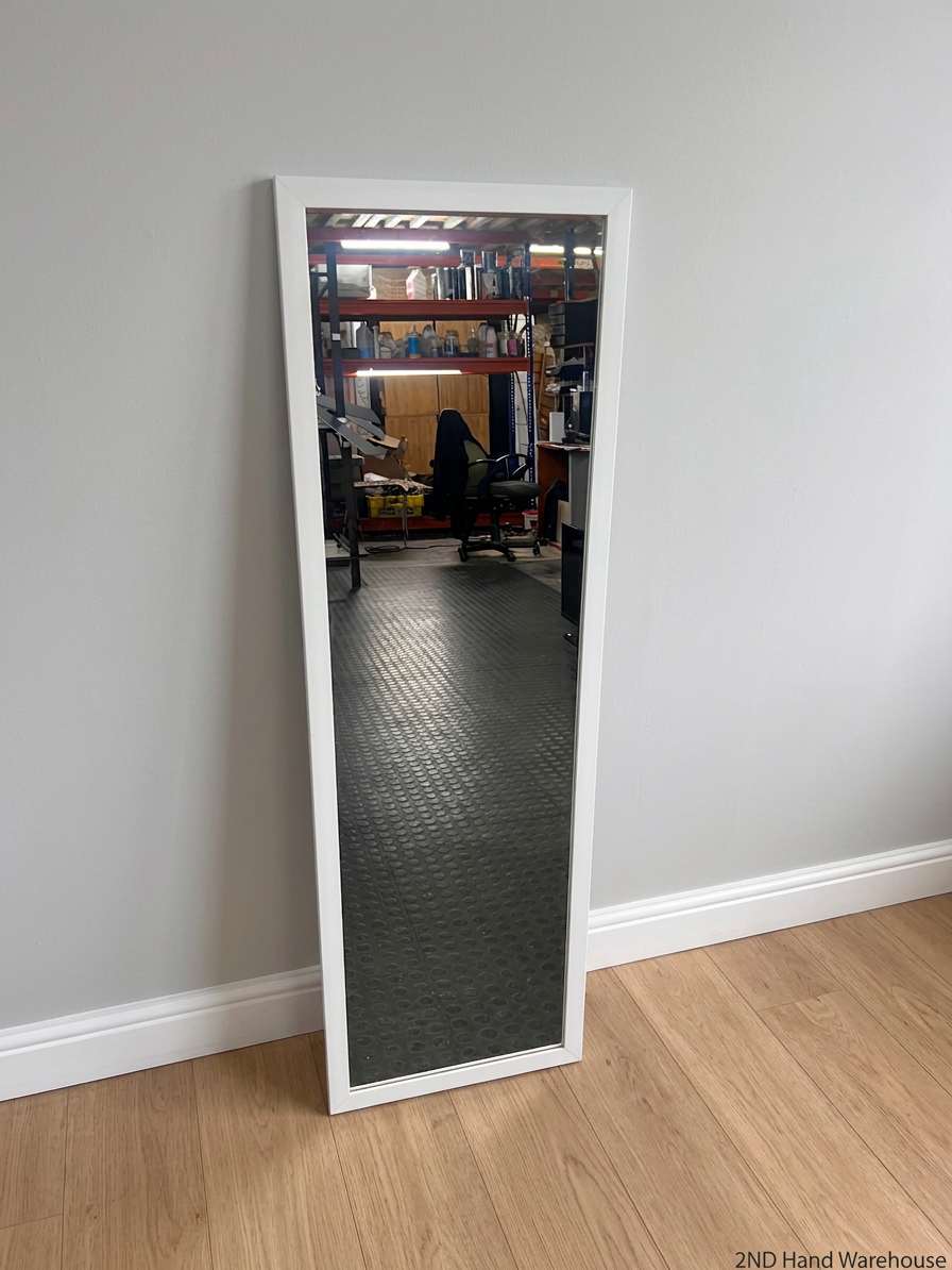 Tall Rectangular Wall Mirror with Brown Frame – styled product image