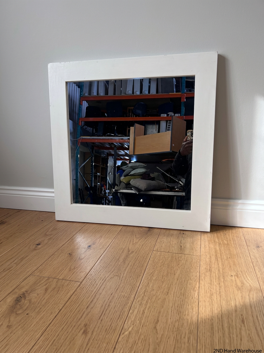 Square White Framed Wall Mirror – styled product image