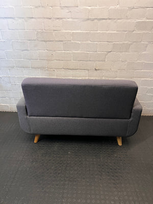2 Seater Grey Fabric Couch with Beech Wood Legs – back view