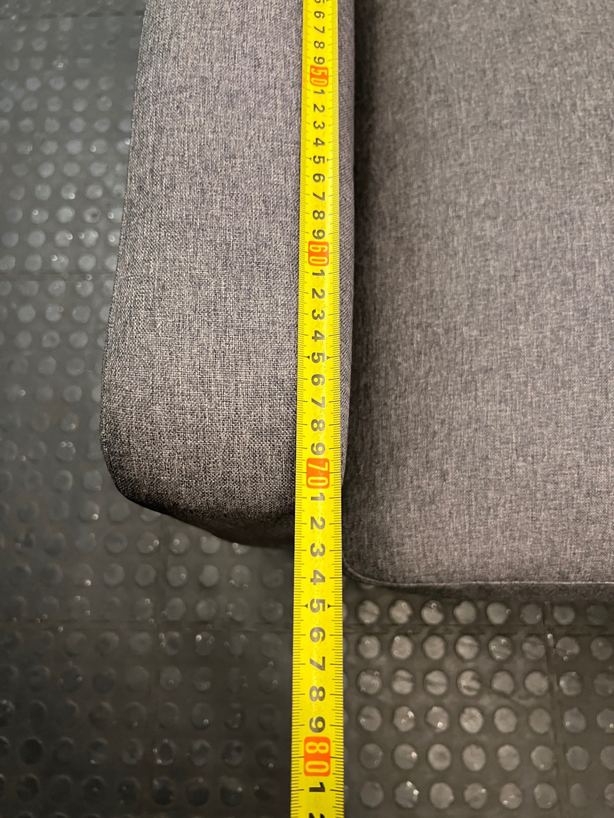 2 Seater Grey Fabric Couch with Beech Wood Legs – depth measurement
