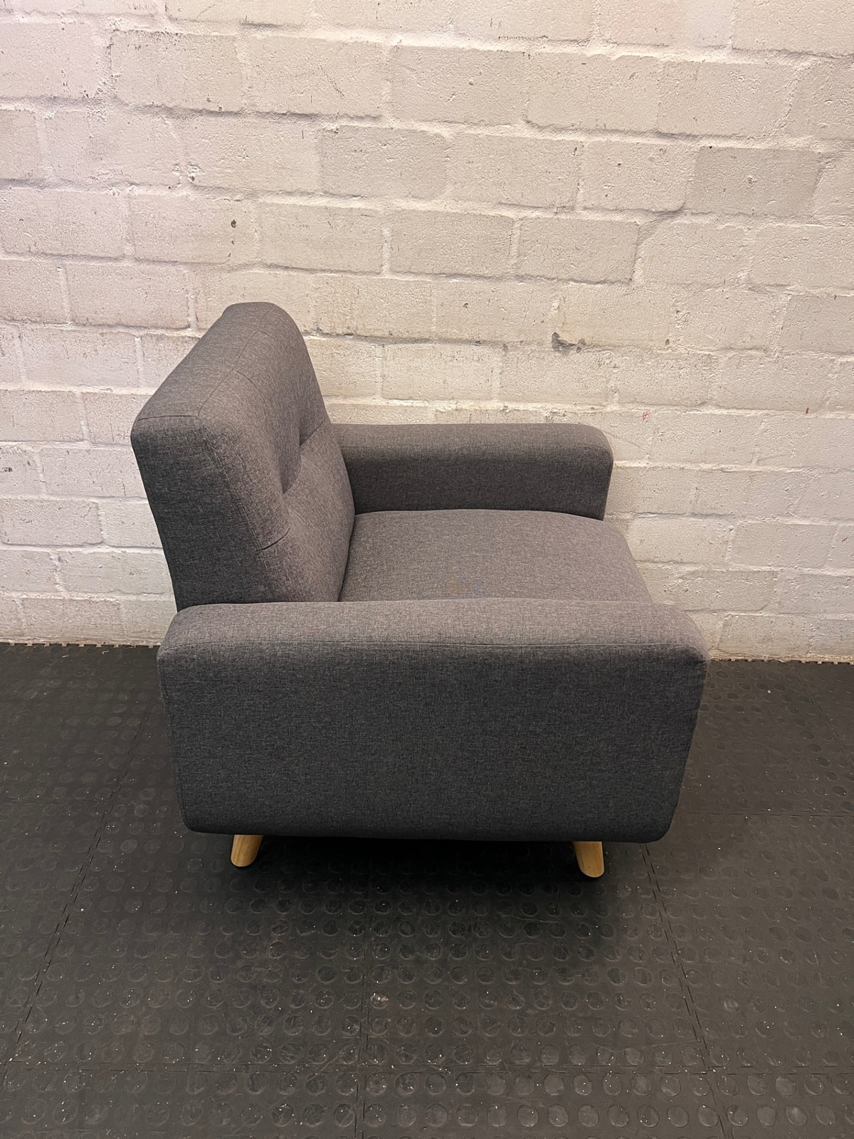 Upholstered Dark Grey Armchair with Beech Wood Legs – back view