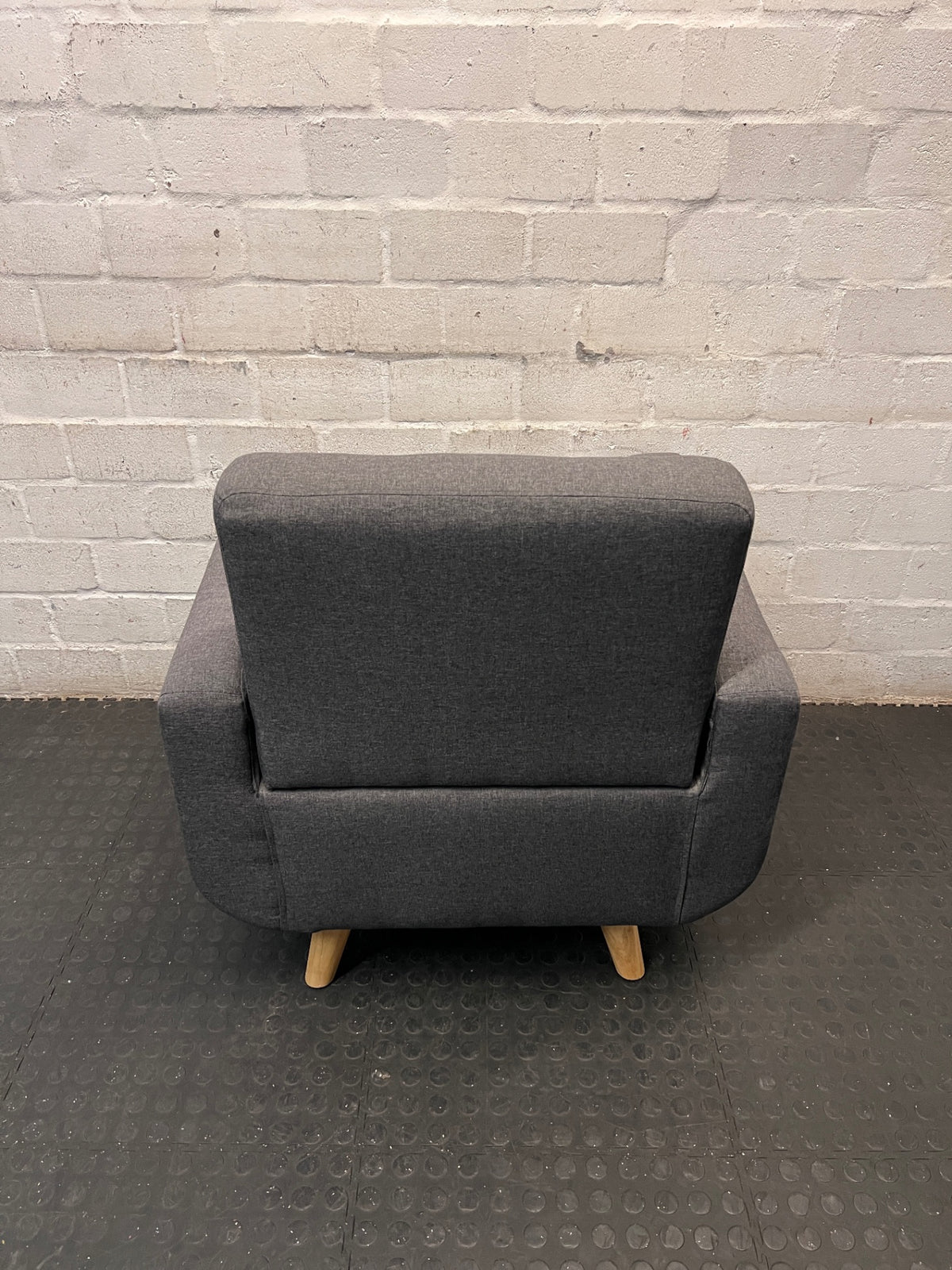 Upholstered Dark Grey Armchair with Beech Wood Legs – condition detail