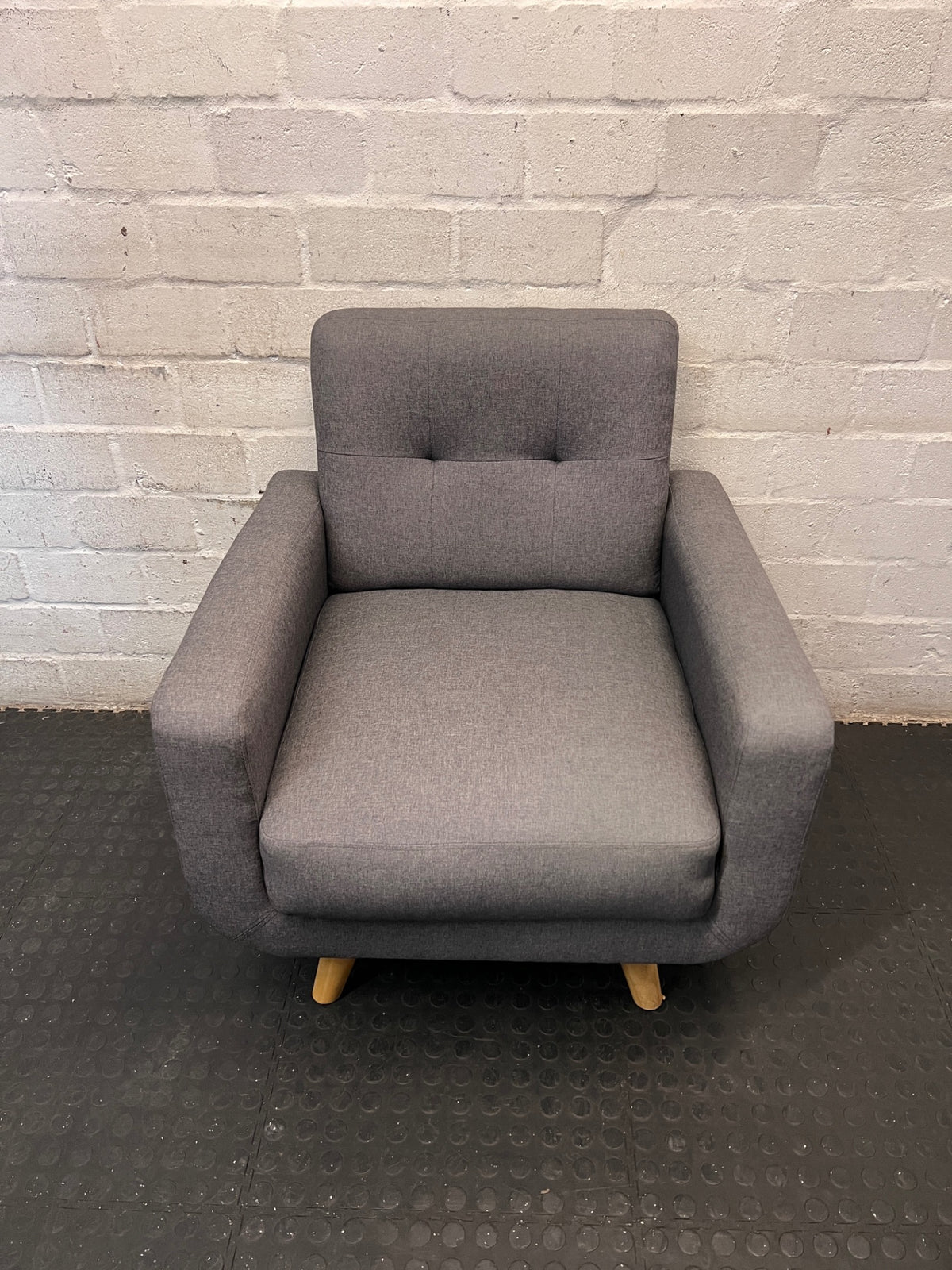 Upholstered Dark Grey Armchair with Beech Wood Legs – main front view