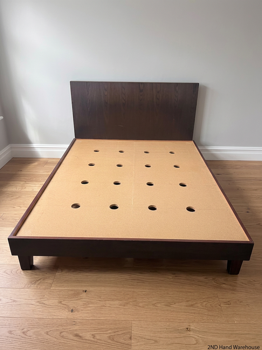 Dark Brown Queen Bed Frame with Solid Headboard – styled product image
