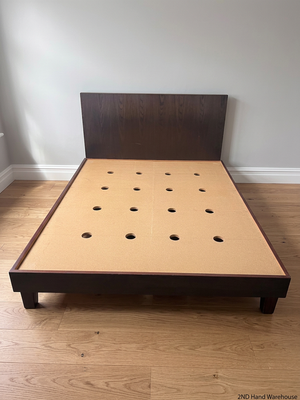 Dark Brown Queen Bed Frame with Solid Headboard – styled product image
