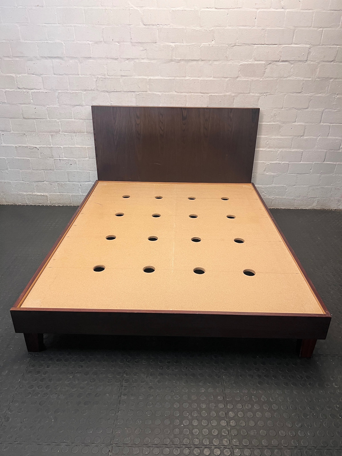 Dark Brown Queen Bed Frame with Solid Headboard – top view