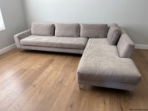 Grey L-Shape Corner Couch with Metallic Legs – styled product image