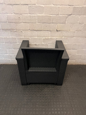 Charcoal Grey Wicker-Style Outdoor Chair with Cushion – back view