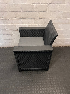 Charcoal Grey Wicker-Style Outdoor Chair with Cushion – condition detail