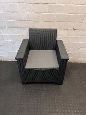 Charcoal Grey Wicker-Style Outdoor Chair with Cushion – main front view