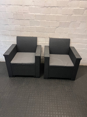 Charcoal Grey Wicker-Style Outdoor Chair with Cushion – side view