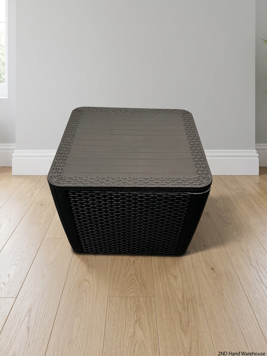 Square Wicker-Style Synthetic Outdoor Table – styled product image