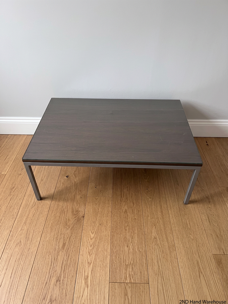 Modern Glass Top Coffee Table with Metal Frame – styled product image