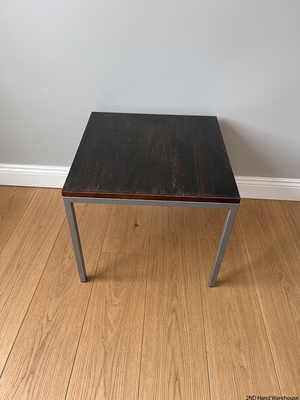 Square Dark Wood-Finish Side Table with Grey Metal Frame – styled product image