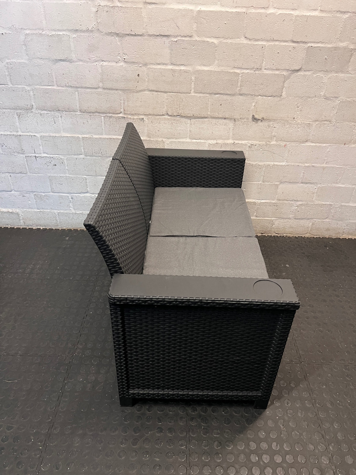 Charcoal Grey Wicker 2 Seater Outdoor Couch – back view