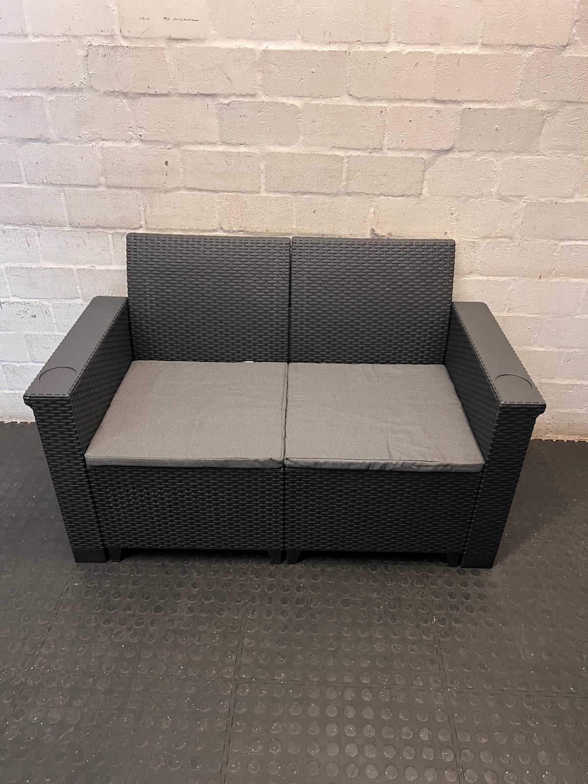 Charcoal Grey Wicker 2 Seater Outdoor Couch – main front view