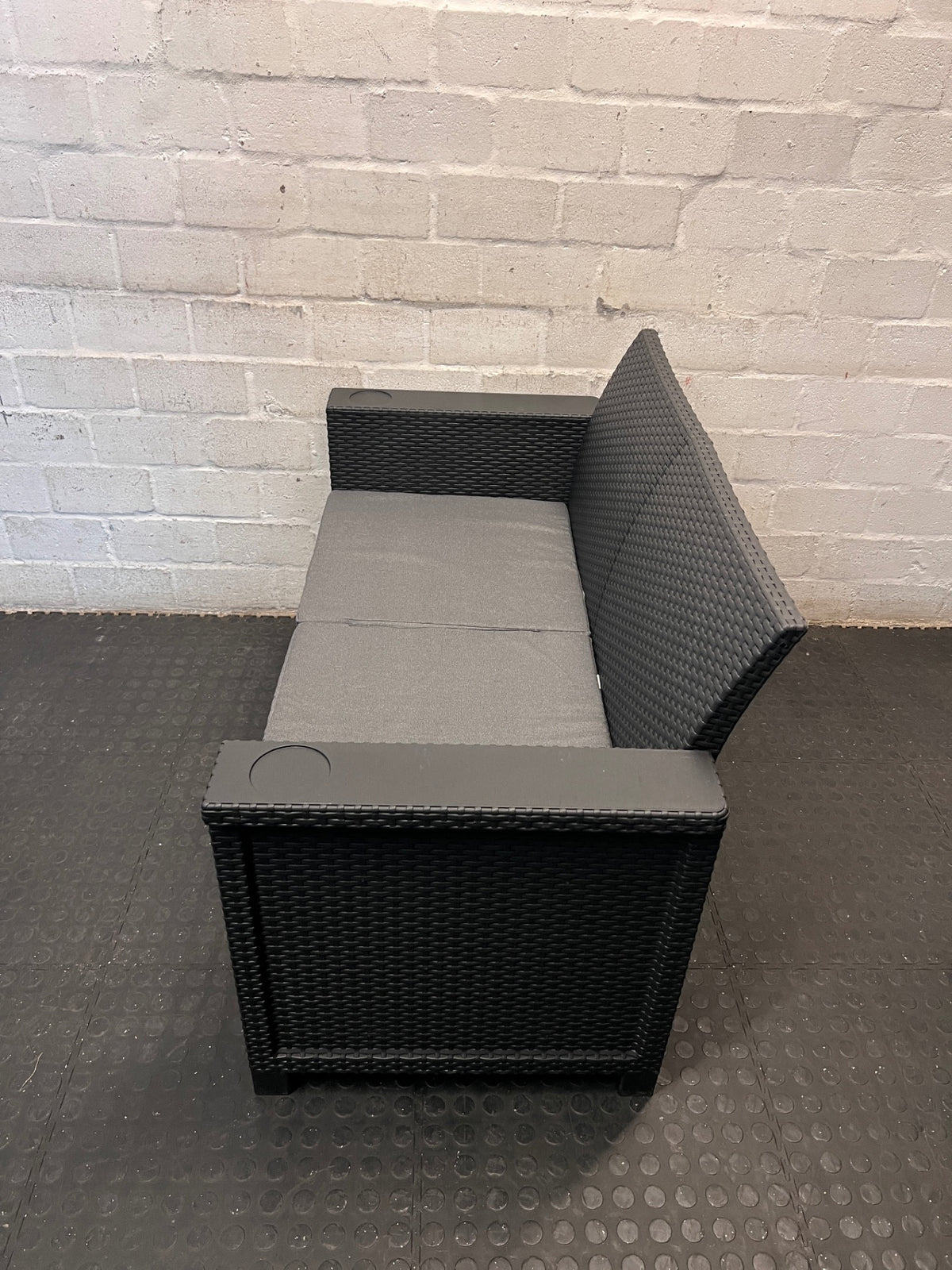 Charcoal Grey Wicker 2 Seater Outdoor Couch – side view
