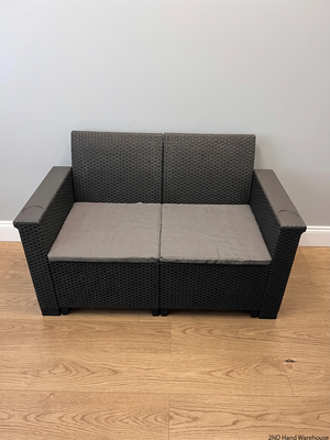 Charcoal Grey Wicker 2 Seater Outdoor Couch – styled product image
