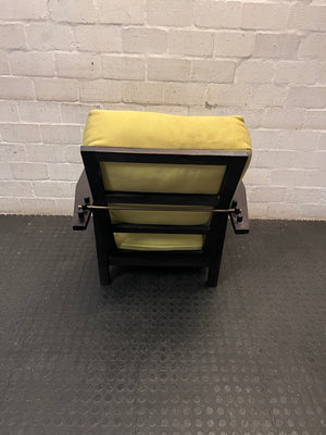 Dark Timber Armchair with Yellow Cushions – condition detail