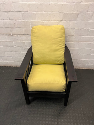 Dark Timber Armchair with Yellow Cushions – main front view