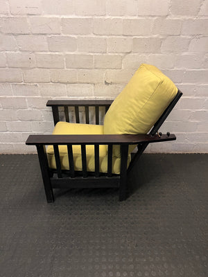 Dark Timber Armchair with Yellow Cushions – side view