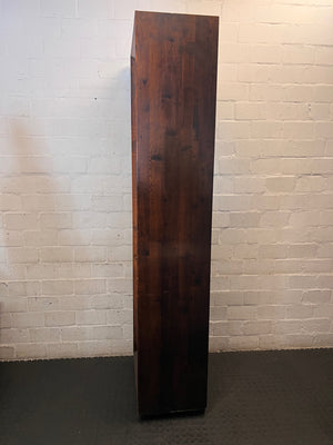Tall Wooden Display Unit with Glass Shelves – side view