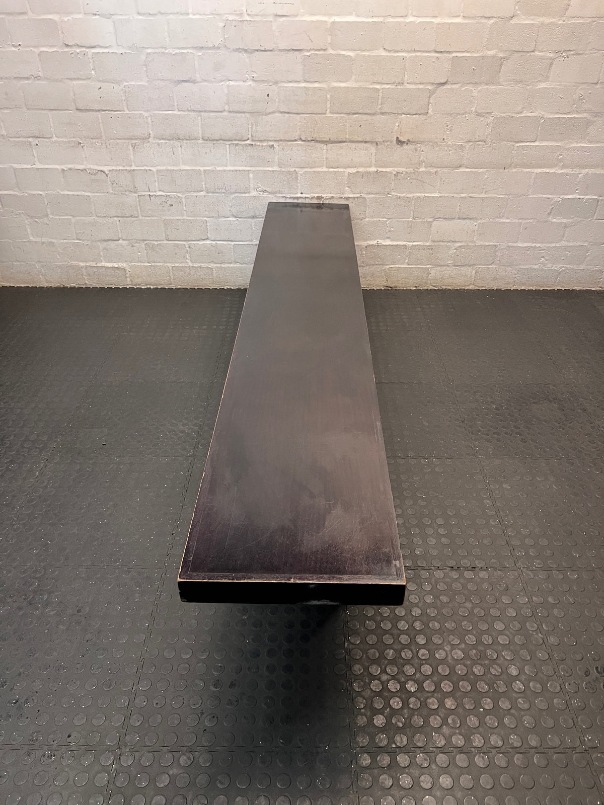 Large Dark Wood Minimalist Bench – side view
