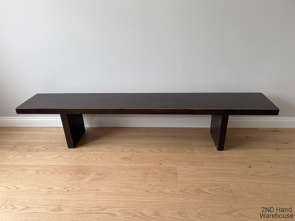 Large Dark Wood Minimalist Bench – styled product image