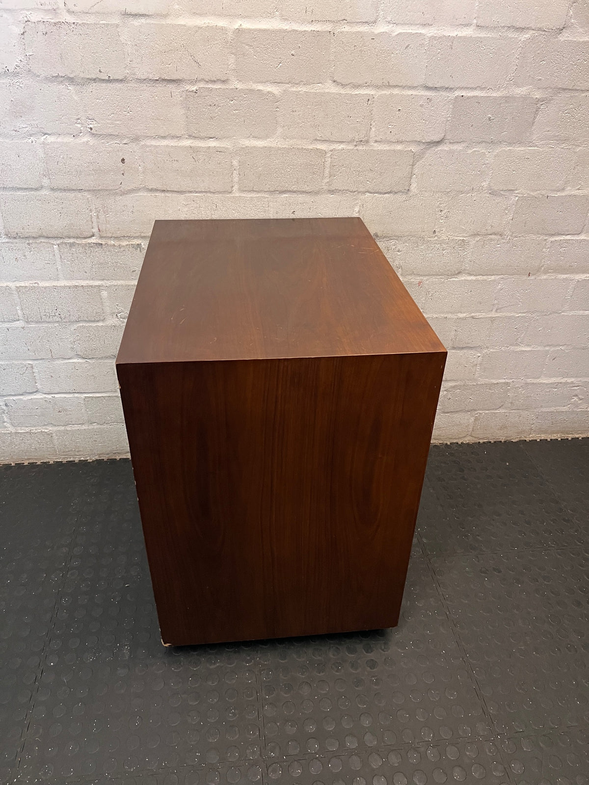 Brown Wooden TV Unit with Open Shelving and Drawer – top view