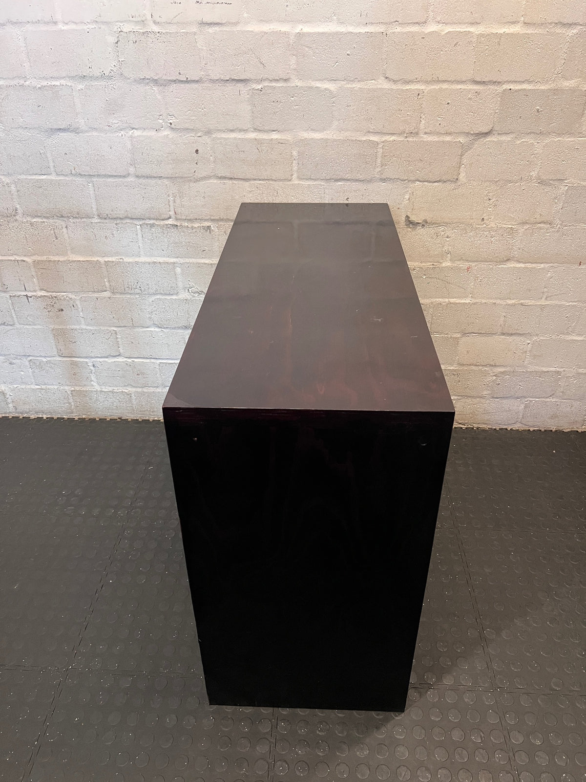 Dark Brown Minimalist Console Table with Open Shelf – side view