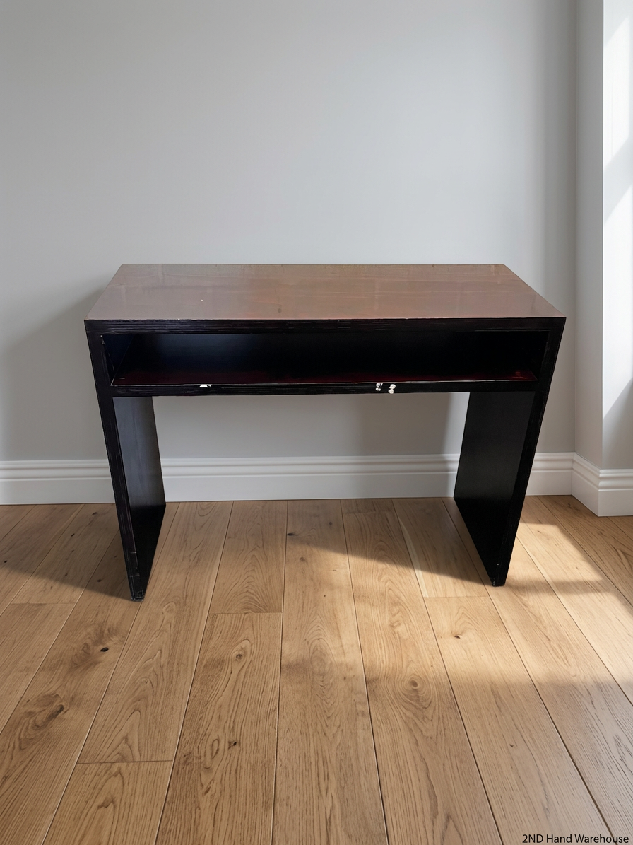 Dark Brown Minimalist Console Table with Open Shelf – styled product image