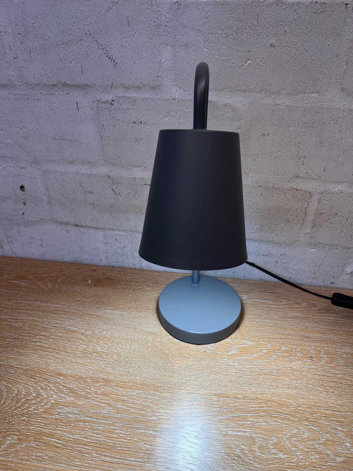 Modern Matte Grey Table Lamp with Handle – main front view
