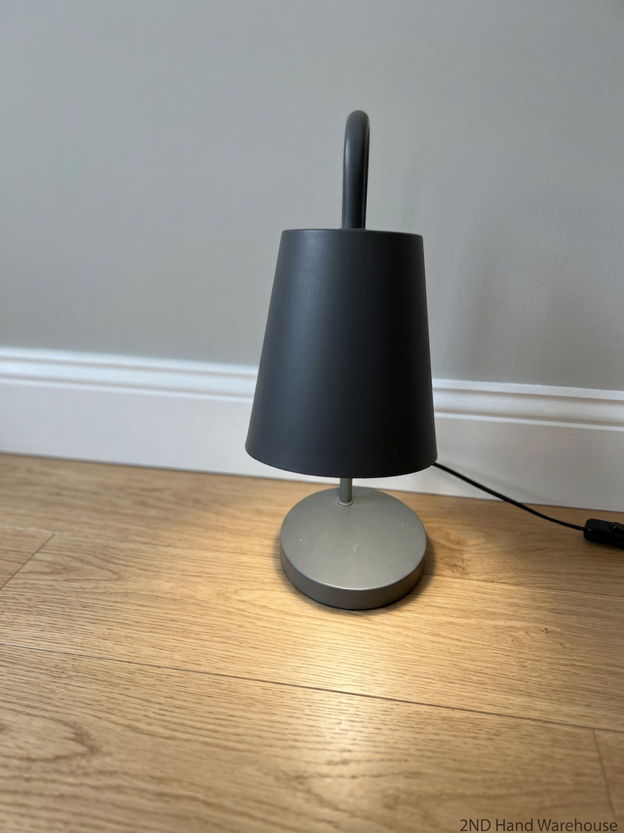 Modern Matte Grey Table Lamp with Handle – styled product image