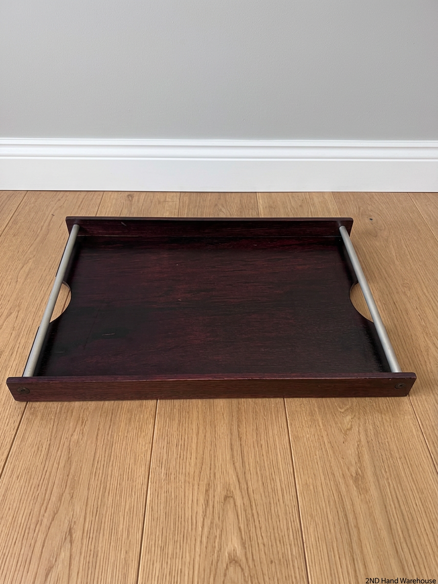 Dark Wood Serving Tray with Metal Handles – styled product image