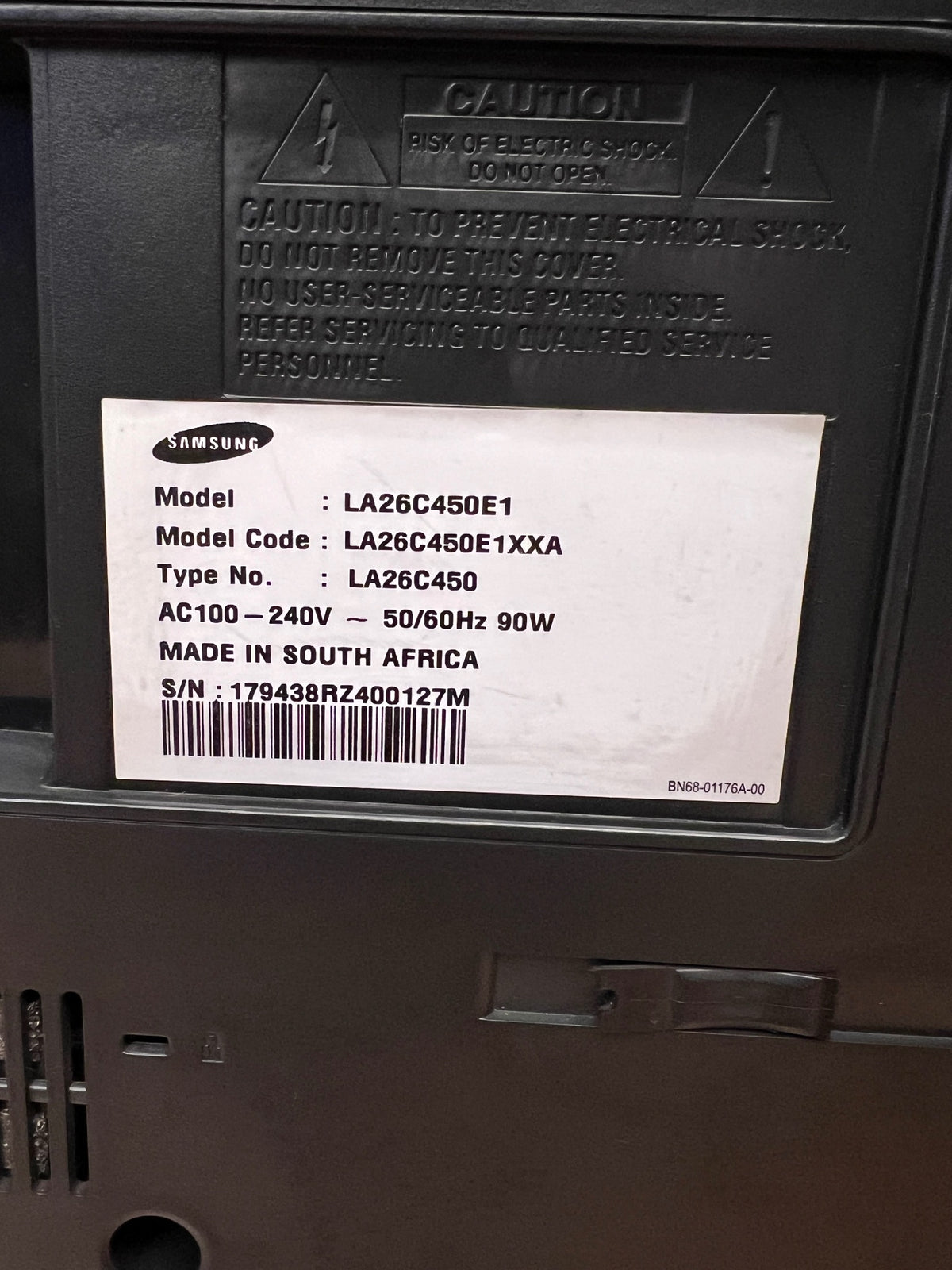 Samsung Black Gloss Television — Working Condition Without Stand or Remote – back view