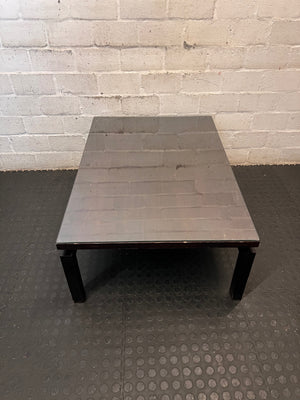 Dark Wood Rectangular Coffee Table with Glass Top – back view