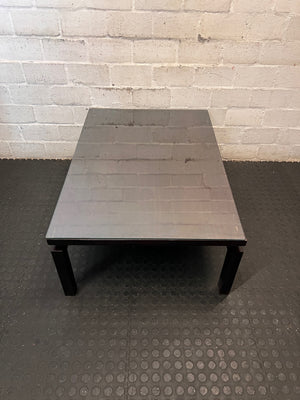 Dark Wood Rectangular Coffee Table with Glass Top – side view